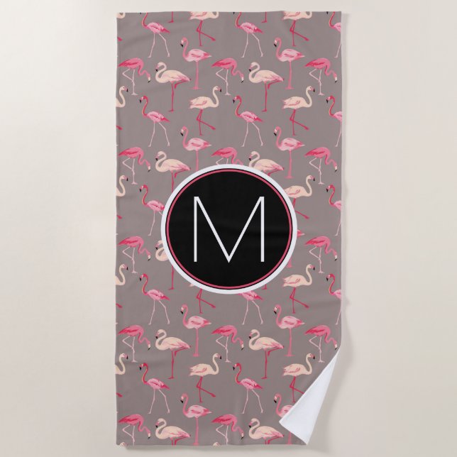 Add Your Monogram | Retro Flamingos Beach Towel (Front)