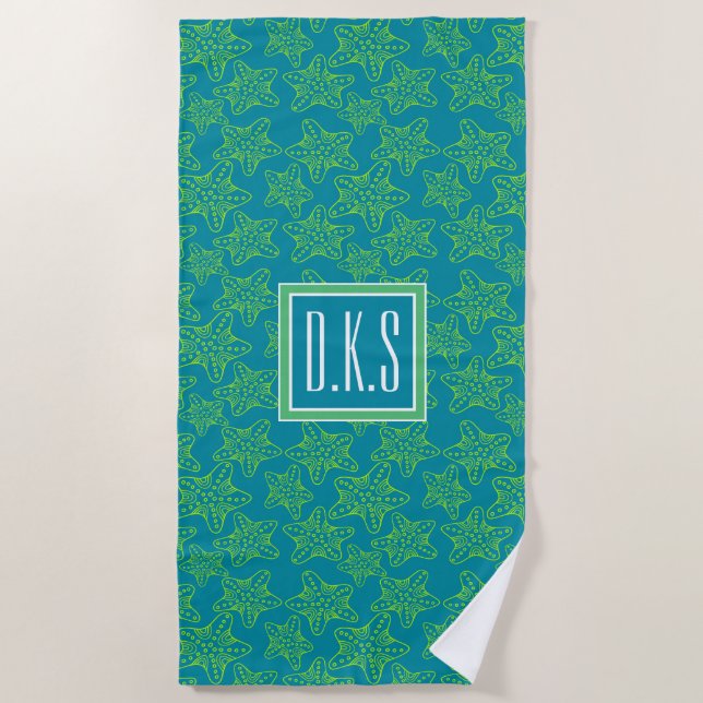 Add Your Monogram | Starfish Crowd Pattern Beach Towel (Front)