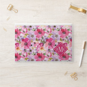 Add Your Monogram   Summer Watercolor Floral HP Laptop Skin