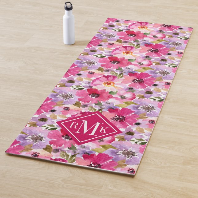 Add Your Monogram | Summer Watercolor Floral Yoga Mat (In Situ)