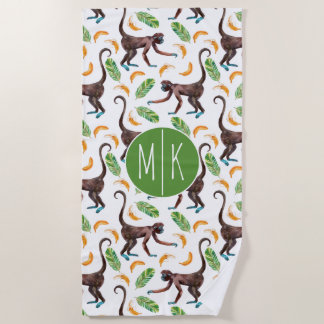 Add Your Monogram |Sweet Monkeys Juggling Bananas Beach Towel
