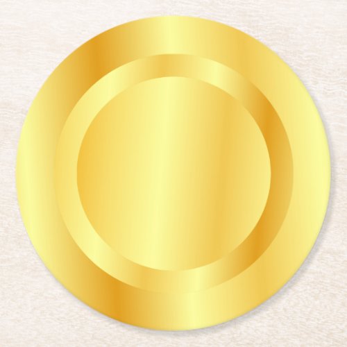 Add Your Monogram Text Faux Gold Metallic Look Round Paper Coaster