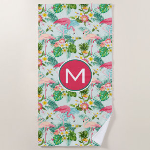 Add Your Monogram Tropical Flowers And Birds Beach Towel