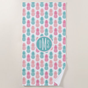 Add Your Monogram   Vintage Pineapple Pattern Beach Towel