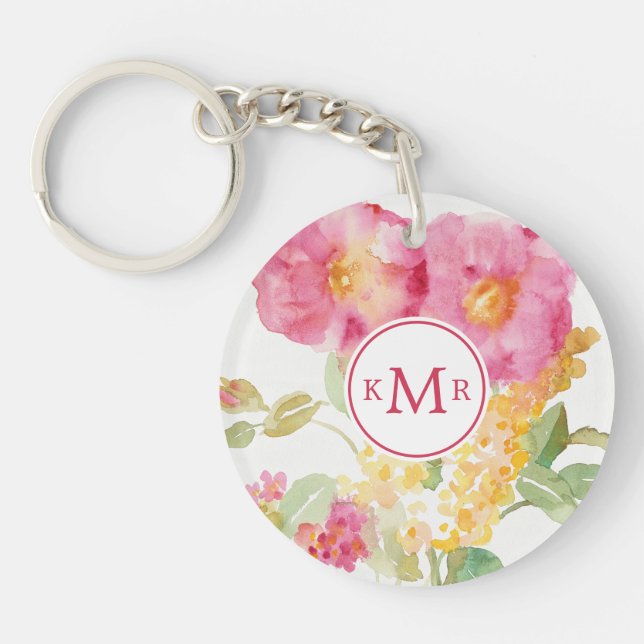 Add Your Monogram | White Daisy on Blue Keychain (Front)
