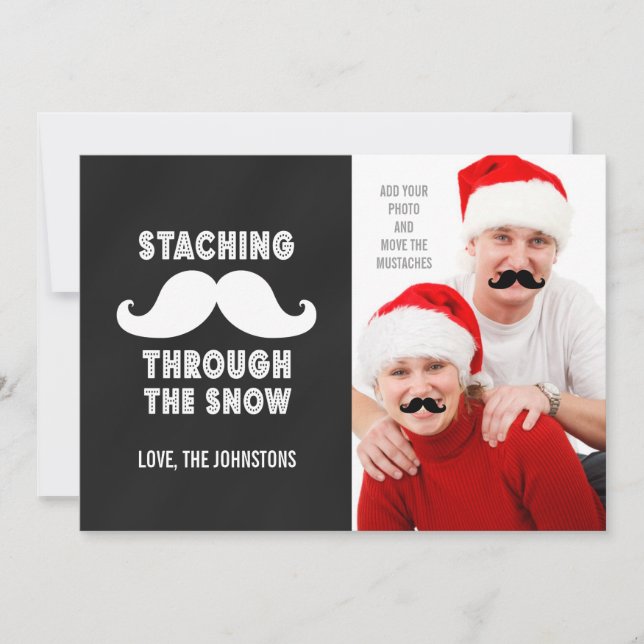 Add Your Mustaches Funny Photo Christmas Holiday Card (Front)