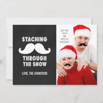Add Your Mustaches Funny Photo Christmas Holiday Card by MovieFun at Zazzle