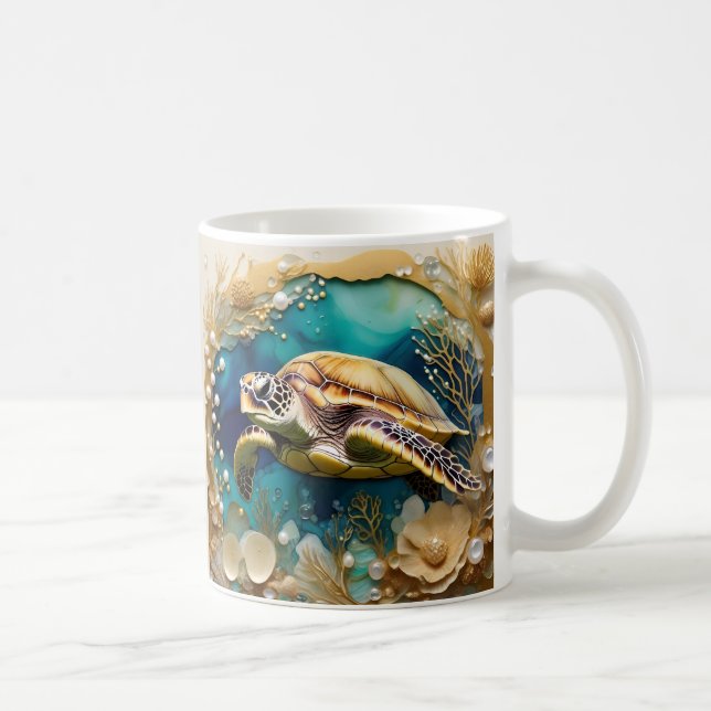 Add your name 3D Turtle Turtles Under the Ocean Coffee Mug (Right)