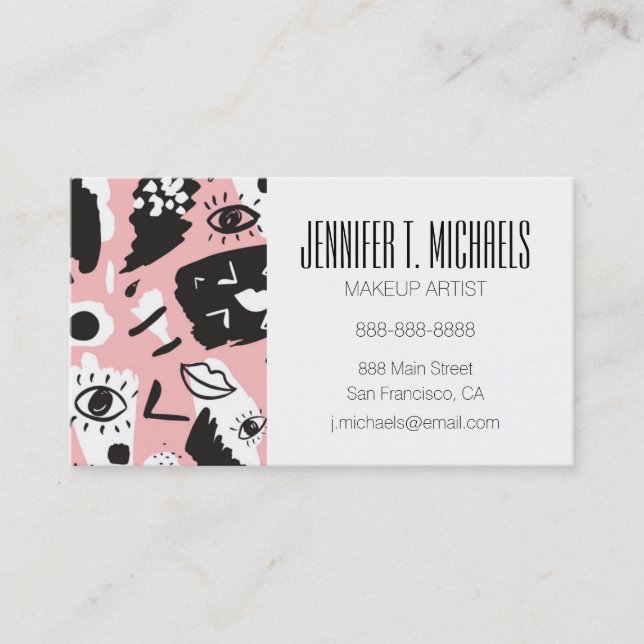 Add Your Name | Abstract Modern Eye & Lips Pattern Business Card (Front)