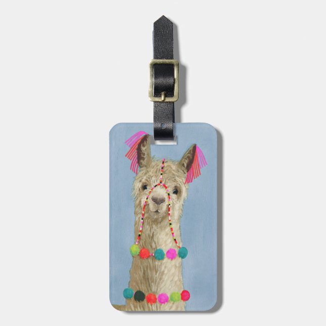 Add Your Name | Adorned Llama - Beige Luggage Tag (Front Vertical)