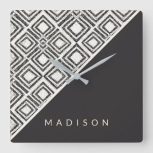 Add Your Name African Wild Pattern Square Wall Clock