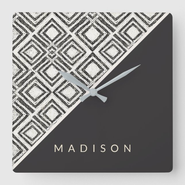 Add Your Name | African Wild Pattern Square Wall Clock (Front)
