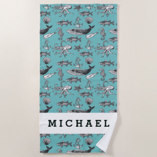 Add Your Name   All Of The Sea Pattern Beach Towel