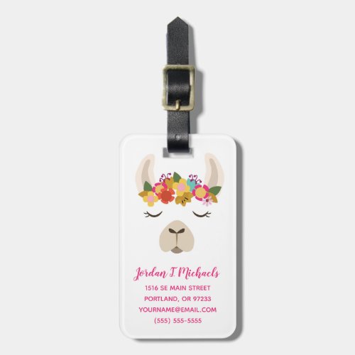 Add Your Name  Alpaca  Flowers Pattern Luggage Tag