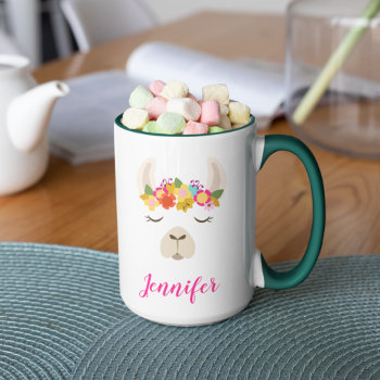 Add Your Name | Alpaca & Flowers Pattern Mug by cuteoverload at Zazzle