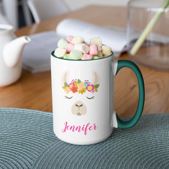 Add Your Name | Alpaca & Flowers Pattern Mug (Creator Uploaded)