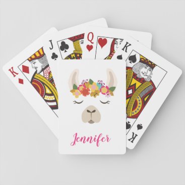Add Your Name | Alpaca & Flowers Pattern Playing Cards