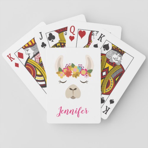 Add Your Name  Alpaca  Flowers Pattern Poker Cards