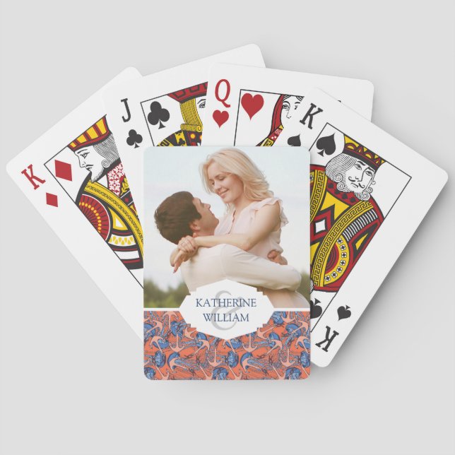 Add Your Name | Anchor And Jellyfish Pattern Poker Cards (Back)