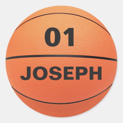 Add Your Name and Number Template Basketball Sport Classic Round Sticker