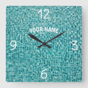 Add Your Name and Photo Swimming Pool Water Lar Square Wall Clock