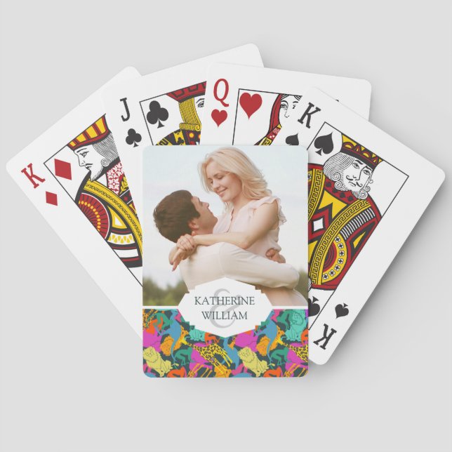 Add Your Name | Animal Silhouettes Pattern Poker Cards (Back)