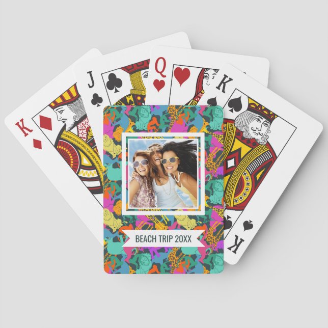 Add Your Name | Animal Silhouettes Pattern Poker Cards (Back)