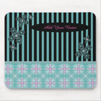 Add Your Name , Artdeco Flowers in Retro Style Mouse Pad