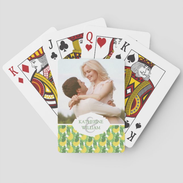 Add Your Name | Banana Leaves And Fruit Pattern Poker Cards (Back)