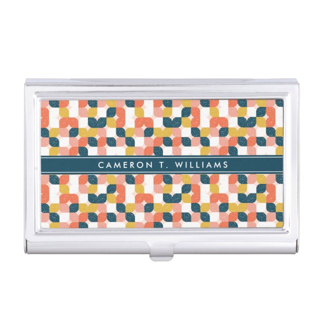 Add Your Name | Bauhaus Retro Geometric Pattern Business Card Case (Front)