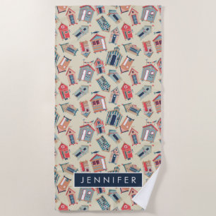 Add Your Name   Beach Hut Pattern Beach Towel