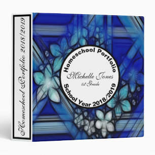 Add Your Name Beautiful Blue Flowers Homeschool 3 Ring Binder
