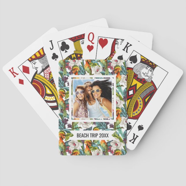 Add Your Name | Bird And Exotic Flower Pattern Poker Cards (Back)