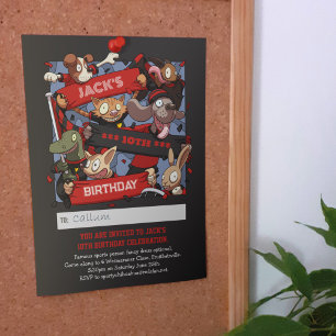 Add Your Name Birthday Animal Fans Black & Red Invitation