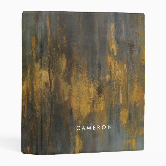 Add Your Name | Black and Gold Abstract Print Mini Binder (Front/Spine)