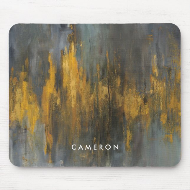 Add Your Name | Black and Gold Abstract Print Mouse Pad (Front)