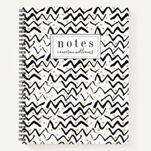 Add Your Name Black Brush Strokes & Dots Notebook
