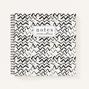 Add Your Name Black Brush Strokes & Dots Notebook