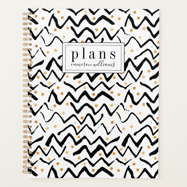 Add Your Name | Black Brush Strokes & Dots Planner (Front)