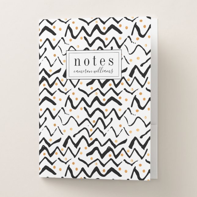Add Your Name | Black Brush Strokes & Dots Pocket Folder (Front)