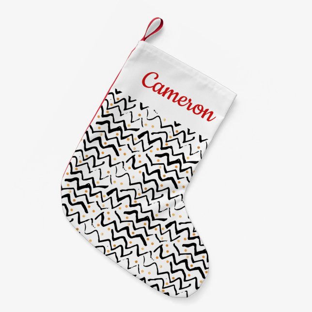 Add Your Name | Black Brush Strokes & Dots Small Christmas Stocking (Front (Hanging))