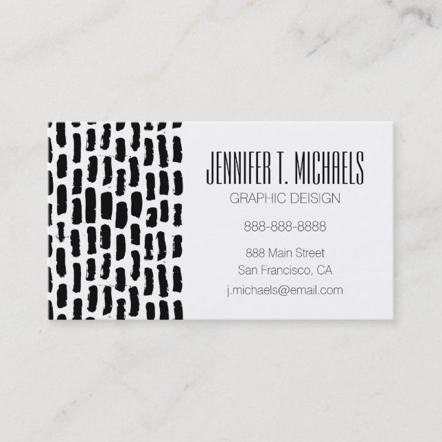 Add Your Name | Black Brush Strokes Pattern Business Card (Front)