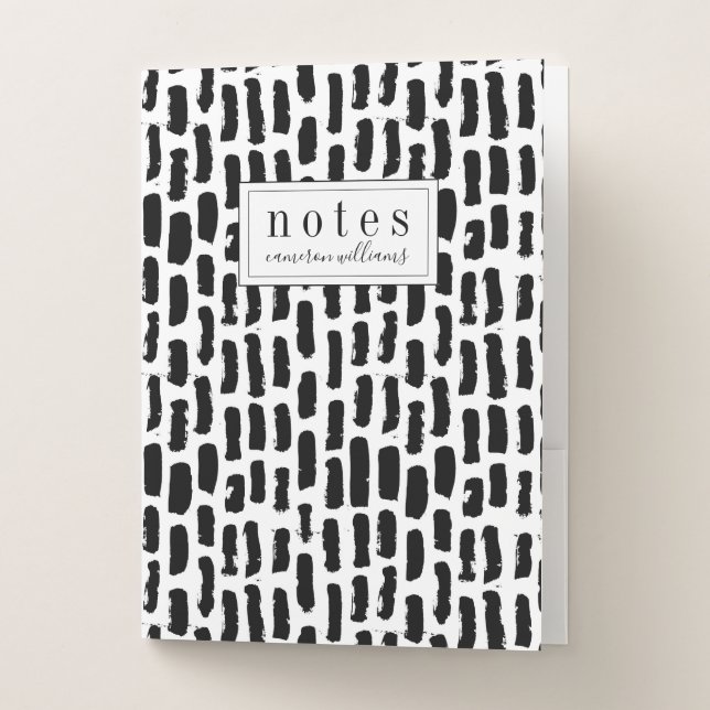 Add Your Name | Black Brush Strokes Pattern Pocket Folder (Front)