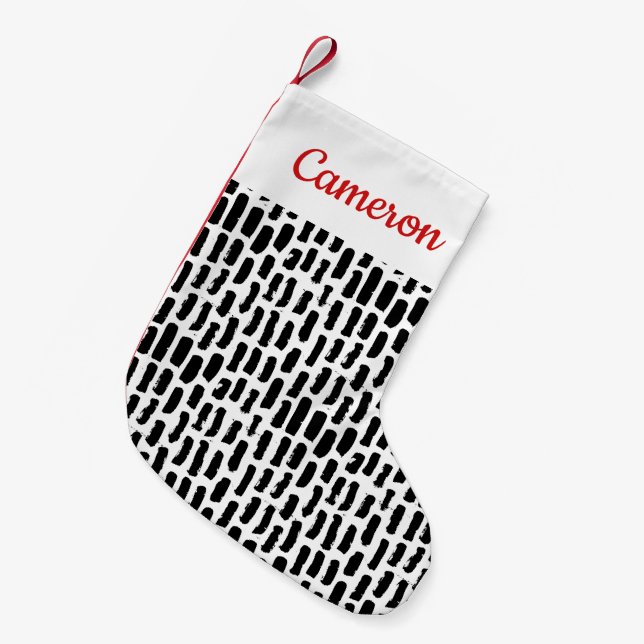 Add Your Name | Black Brush Strokes Pattern Small Christmas Stocking (Front (Hanging))