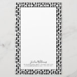 Add Your Name | Black Brush Strokes Pattern Stationery