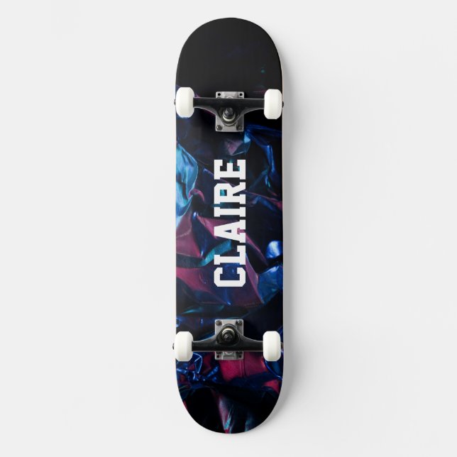 Add Your Name Black Dark Cool Skateboard (Front)