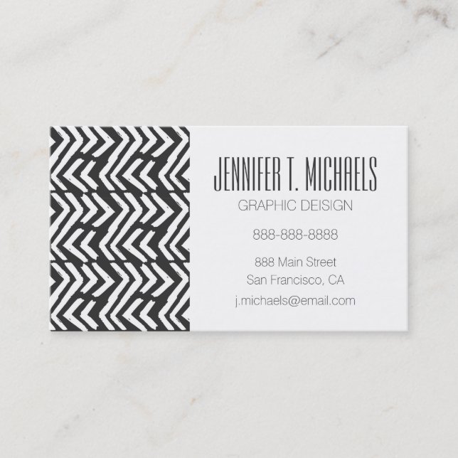 Add Your Name | Black Hand Drawn Chevron Pattern Business Card (Front)