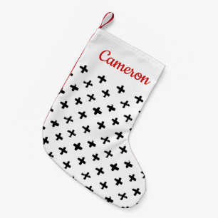 Add Your Name   Black Ink Stoke Cross Pattern Small Christmas Stocking