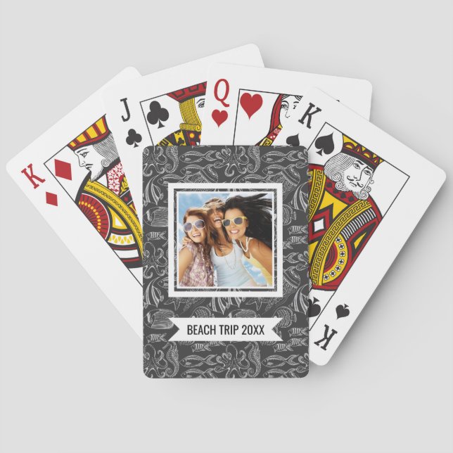 Add Your Name | Black Sea Pattern Poker Cards (Back)