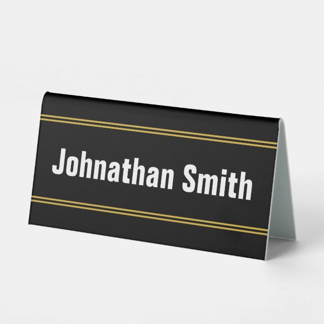 Add Your Name Black White and Gold Text Template Table Tent (Front)